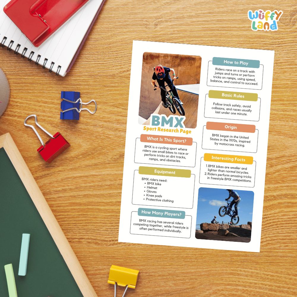 BMX Sport Research Project Worksheets and Fact Sheet