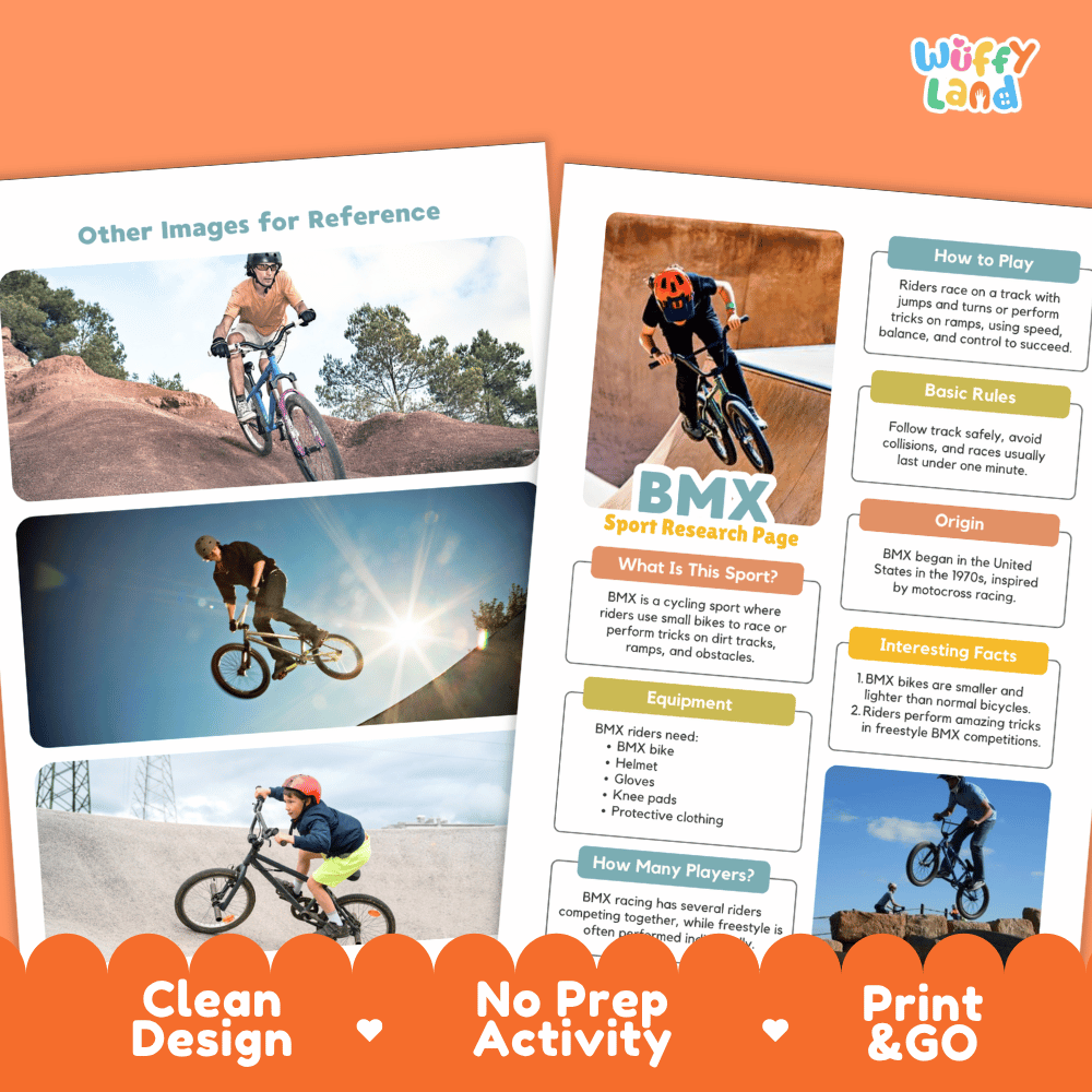BMX Sport Research Project Worksheets and Fact Sheet