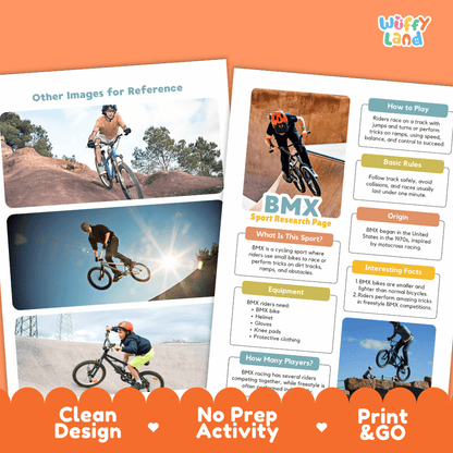 BMX Sport Research Project Worksheets and Fact Sheet
