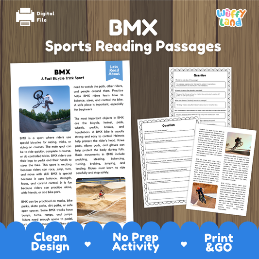 BMX Sports Reading Passages and Comprehension Questions Worksheets