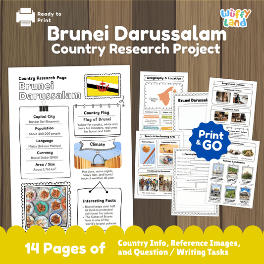 BRUNEI DARUSSALAM Country Study Worksheets | Southeast Asia Geography Research Map Activity
