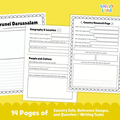 BRUNEI DARUSSALAM Country Study Worksheets | Southeast Asia Geography Research Map Activity
