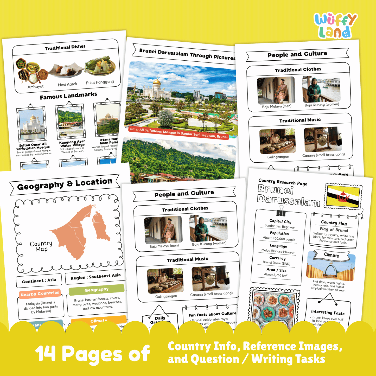 BRUNEI DARUSSALAM Country Study Worksheets | Southeast Asia Geography Research Map Activity