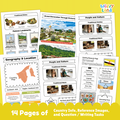 BRUNEI DARUSSALAM Country Study Worksheets | Southeast Asia Geography Research Map Activity