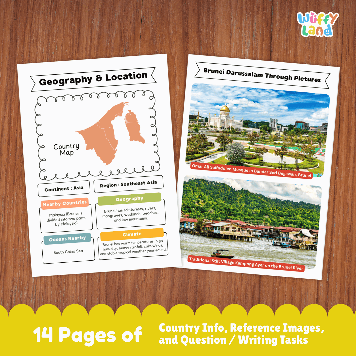 BRUNEI DARUSSALAM Country Study Worksheets | Southeast Asia Geography Research Map Activity