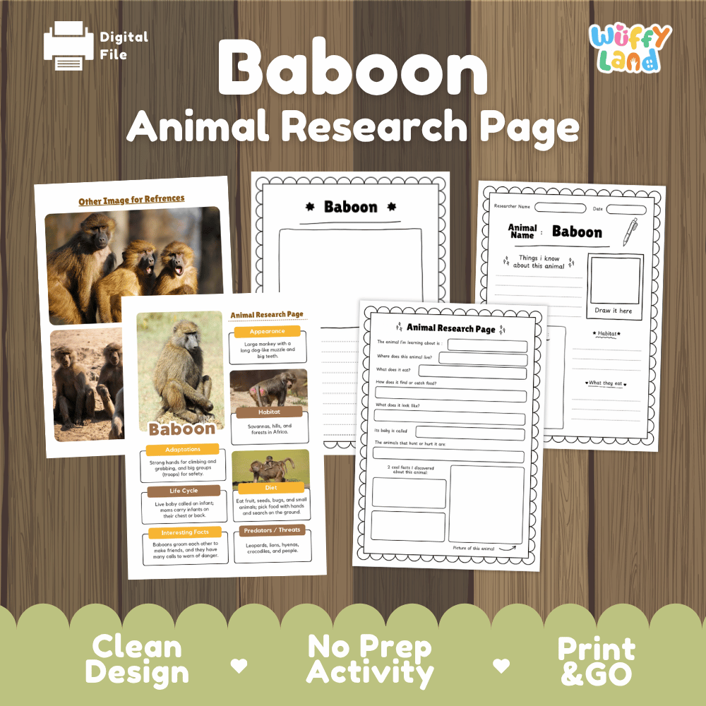 Baboon Animal Research Page Graphic Organizers and Worksheets