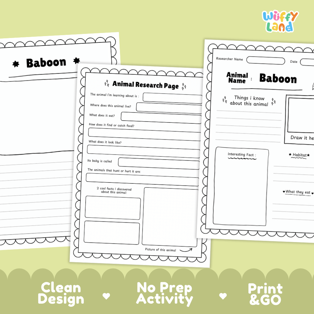 Baboon Animal Research Page Graphic Organizers and Worksheets