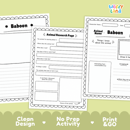 Baboon Animal Research Page Graphic Organizers and Worksheets