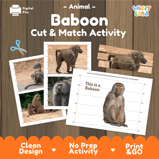 Baboon Cut and Match Activity Worksheets | Safari Animal Puzzle Printables