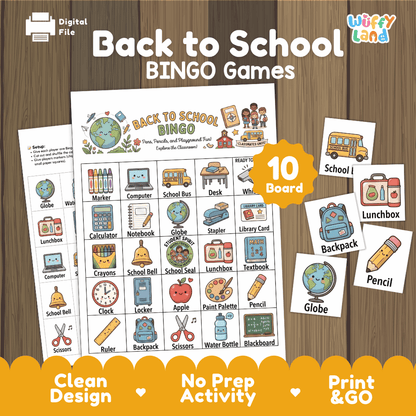 Back to School Bingo Games Printable Activity