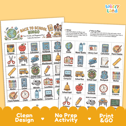 Back to School Bingo Games Printable Activity
