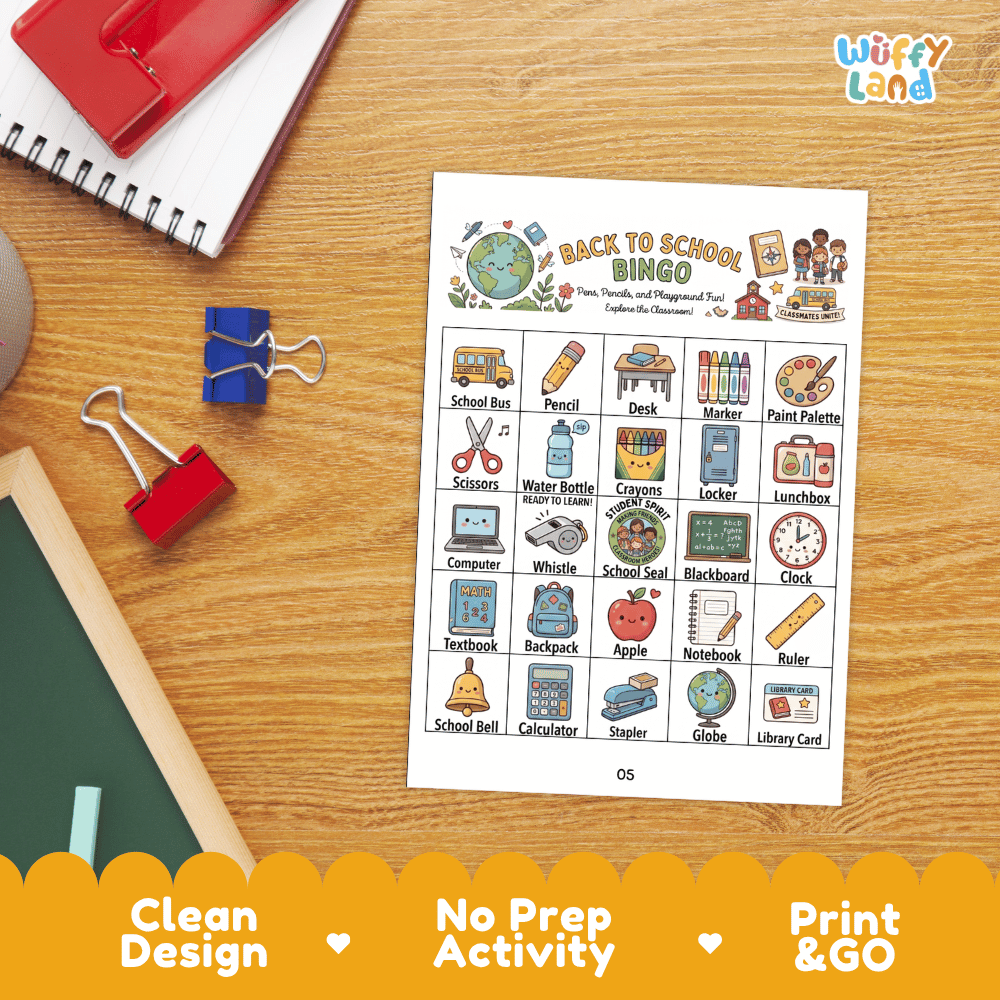 Back to School Bingo Games Printable Activity
