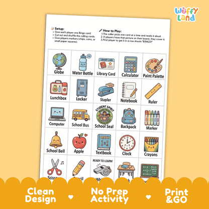 Back to School Bingo Games Printable Activity