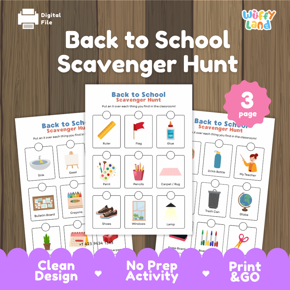 Back to School Scavenger Hunt Classroom Activity Printable Worksheets