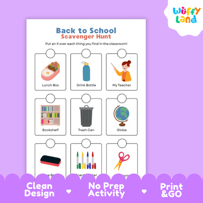 Back to School Scavenger Hunt Classroom Activity Printable Worksheets