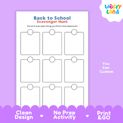 Back to School Scavenger Hunt Classroom Activity Printable Worksheets