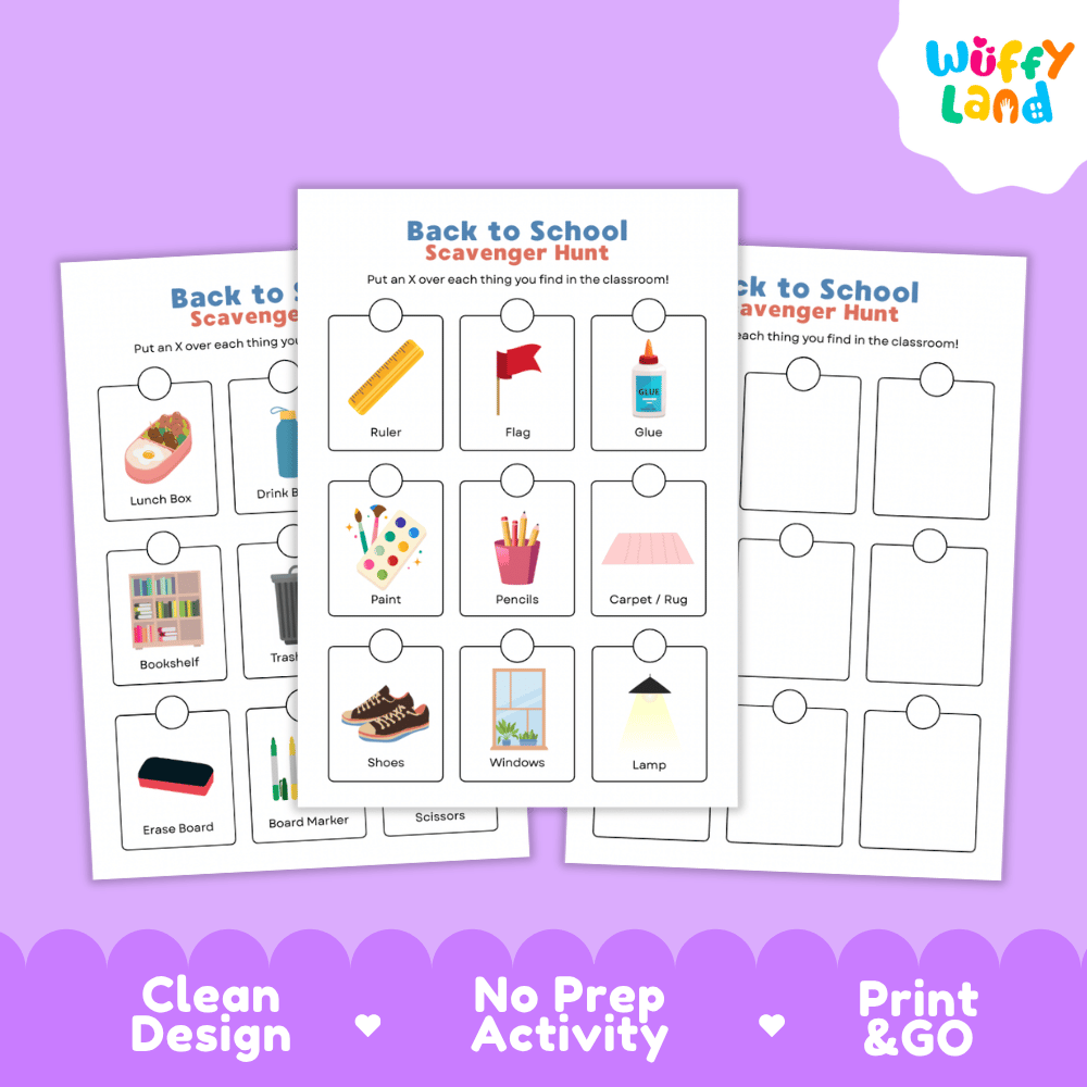 Back to School Scavenger Hunt Classroom Activity Printable Worksheets