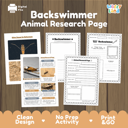 Backswimmer Animal Research Page and Worksheets