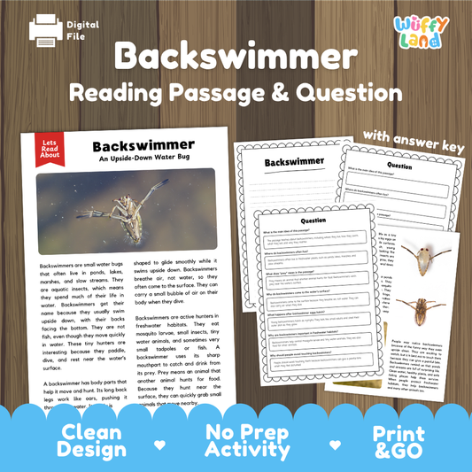 Backswimmer Reading Passage and Comprehension Questions with Answer Key