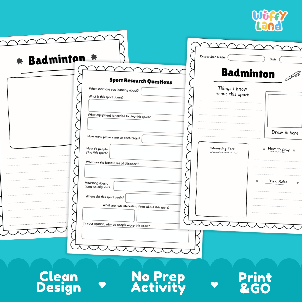 Badminton Sport Research Project Worksheets and Fact Sheet