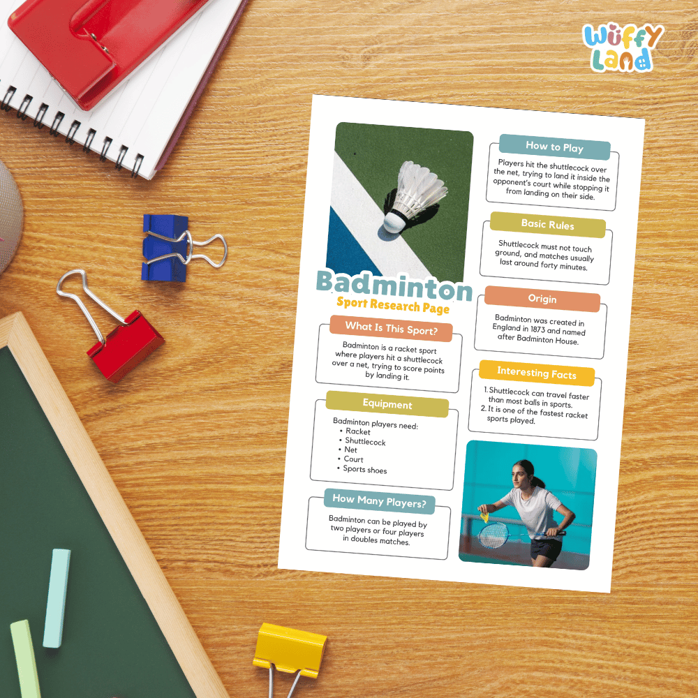 Badminton Sport Research Project Worksheets and Fact Sheet