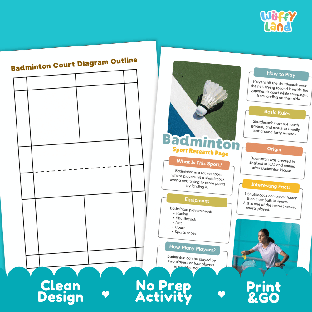Badminton Sport Research Project Worksheets and Fact Sheet