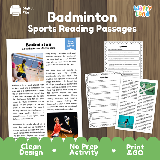 Badminton Sports Reading Passages and Comprehension Questions Worksheets