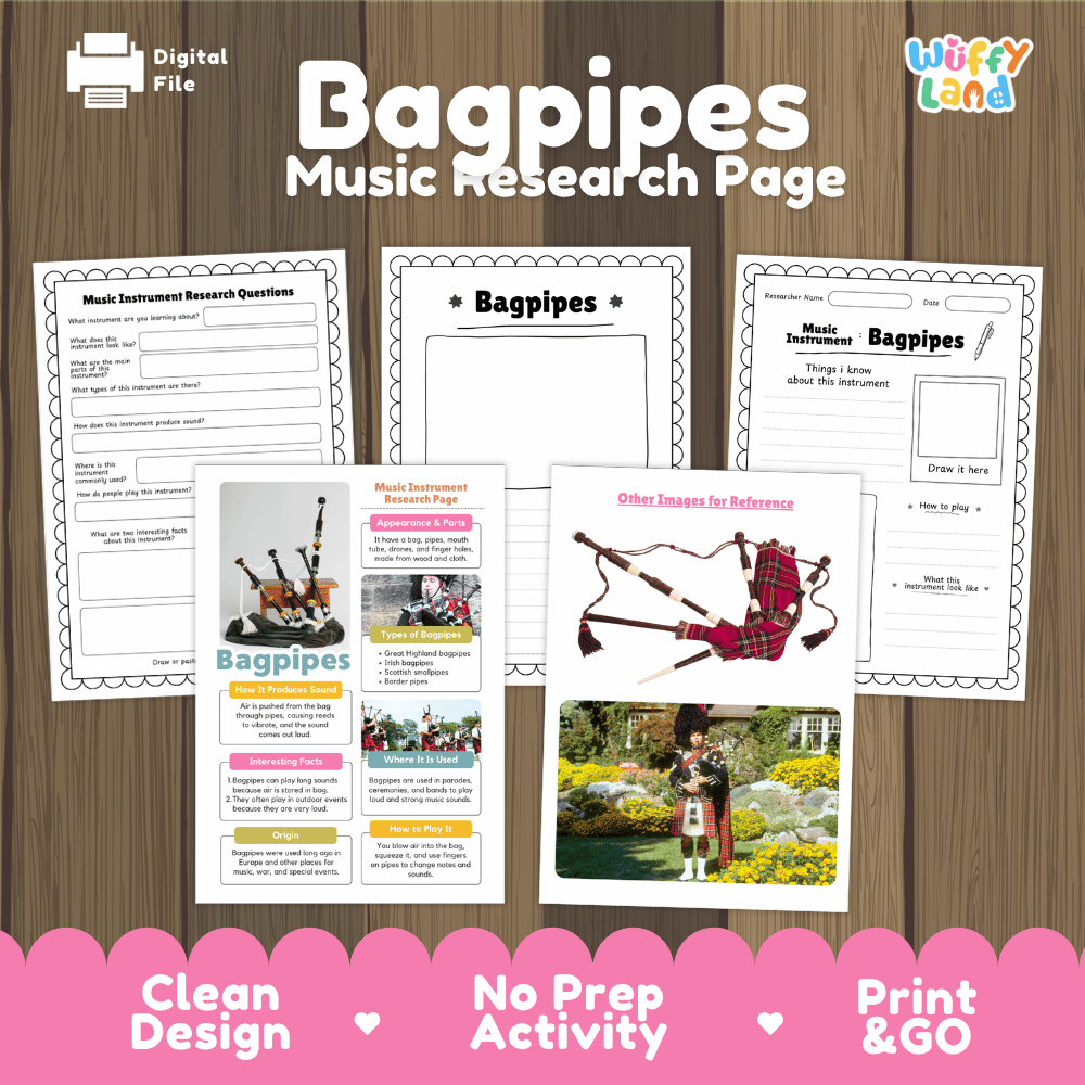 Bagpipes Music Research Page Worksheets and Information Poster