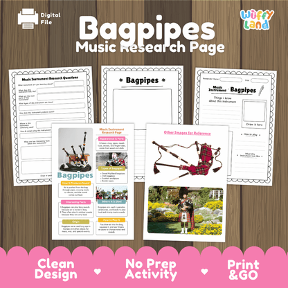 Bagpipes Music Research Page Worksheets and Information Poster