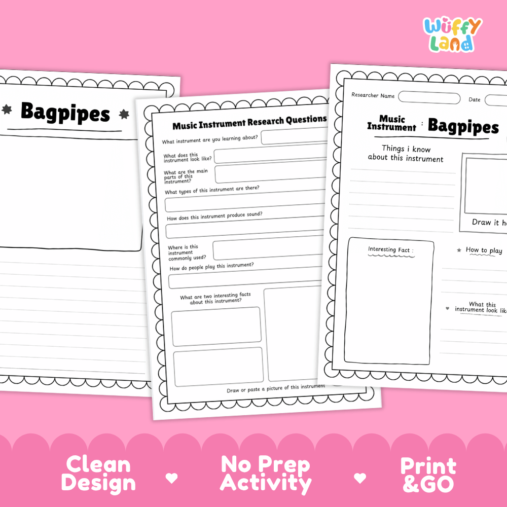 Bagpipes Music Research Page Worksheets and Information Poster
