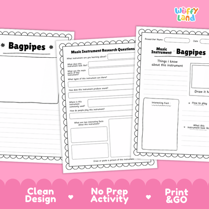 Bagpipes Music Research Page Worksheets and Information Poster