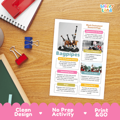 Bagpipes Music Research Page Worksheets and Information Poster