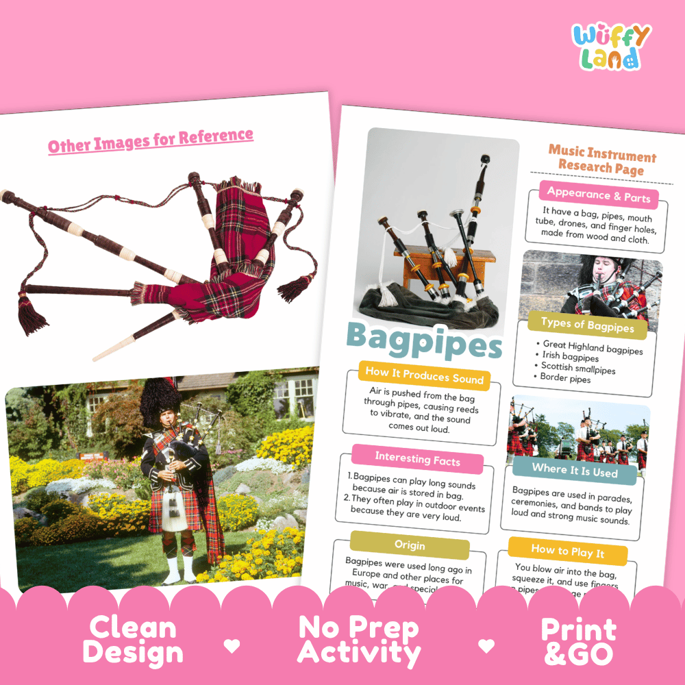 Bagpipes Music Research Page Worksheets and Information Poster