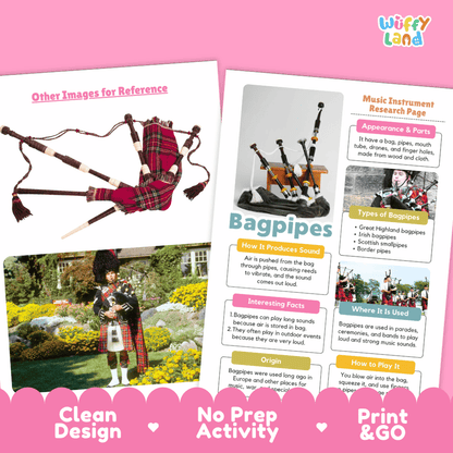 Bagpipes Music Research Page Worksheets and Information Poster