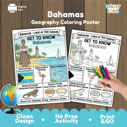 Bahamas Geography Coloring Poster and Activity Worksheet