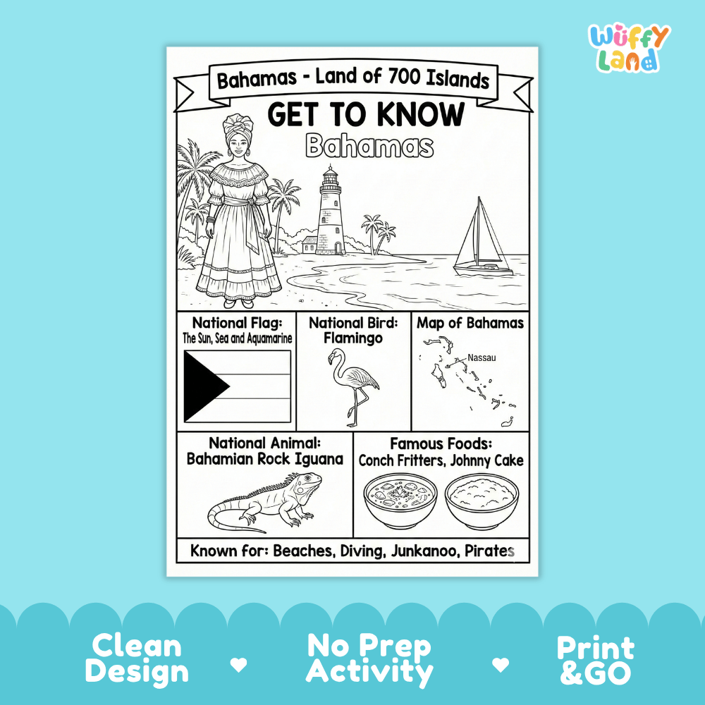 Bahamas Geography Coloring Poster and Activity Worksheet