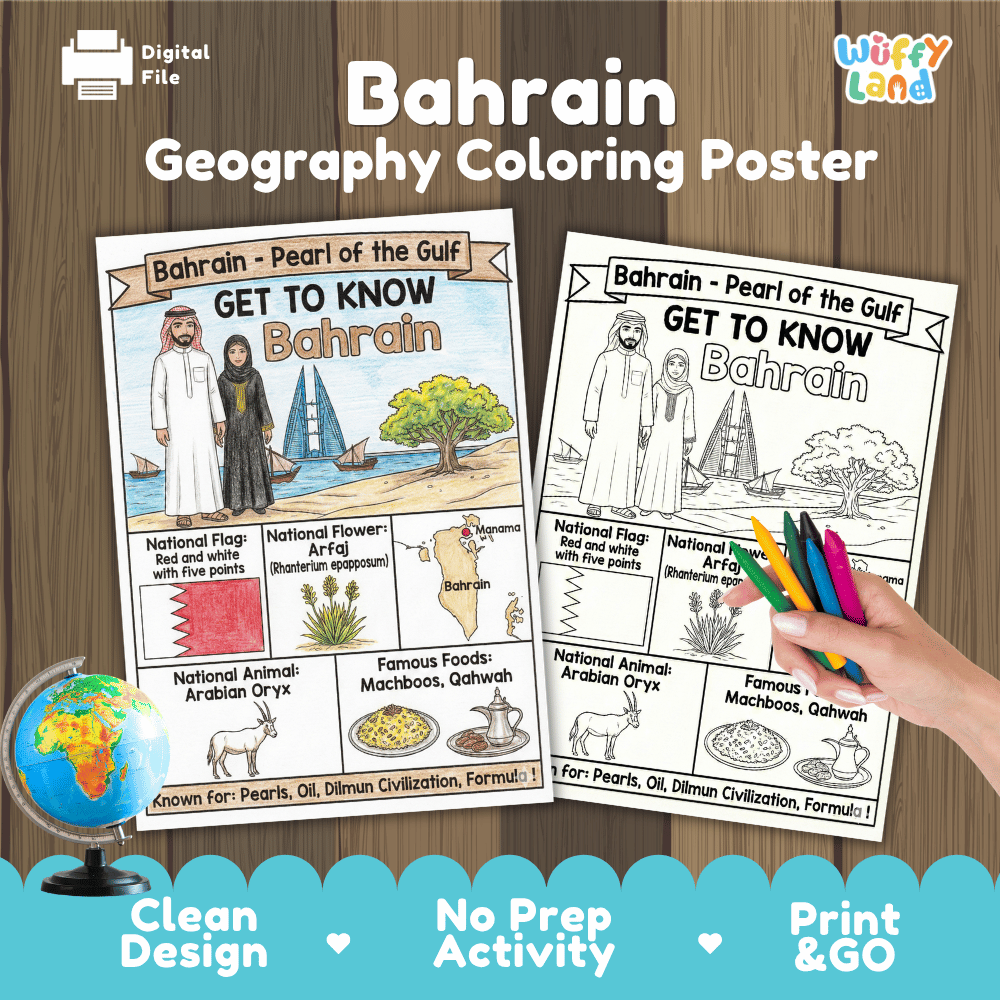 Bahrain Geography Coloring Poster and Fact Sheet Printable Worksheets