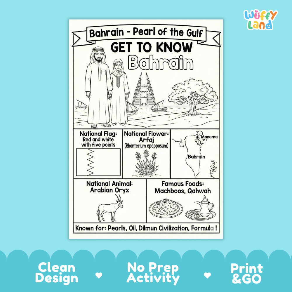 Bahrain Geography Coloring Poster and Fact Sheet Printable Worksheets