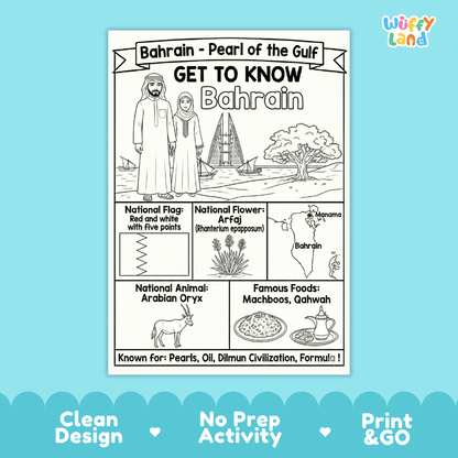 Bahrain Geography Coloring Poster and Fact Sheet Printable Worksheets