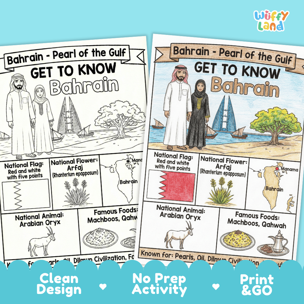 Bahrain Geography Coloring Poster and Fact Sheet Printable Worksheets