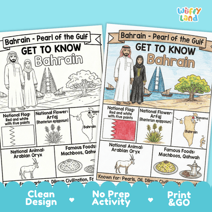 Bahrain Geography Coloring Poster and Fact Sheet Printable Worksheets