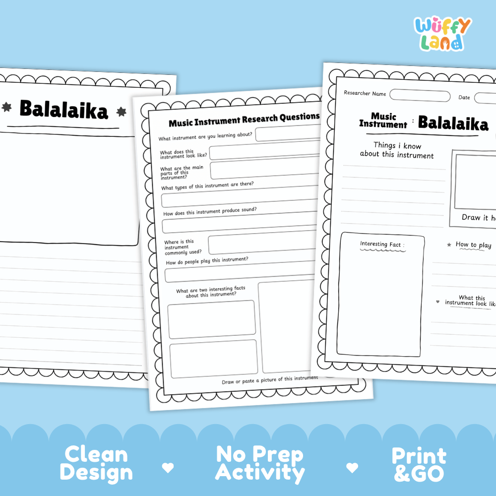 Balalaika Music Research Page Worksheets and Information Poster