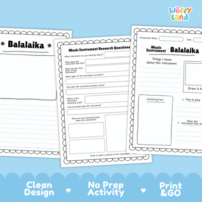 Balalaika Music Research Page Worksheets and Information Poster
