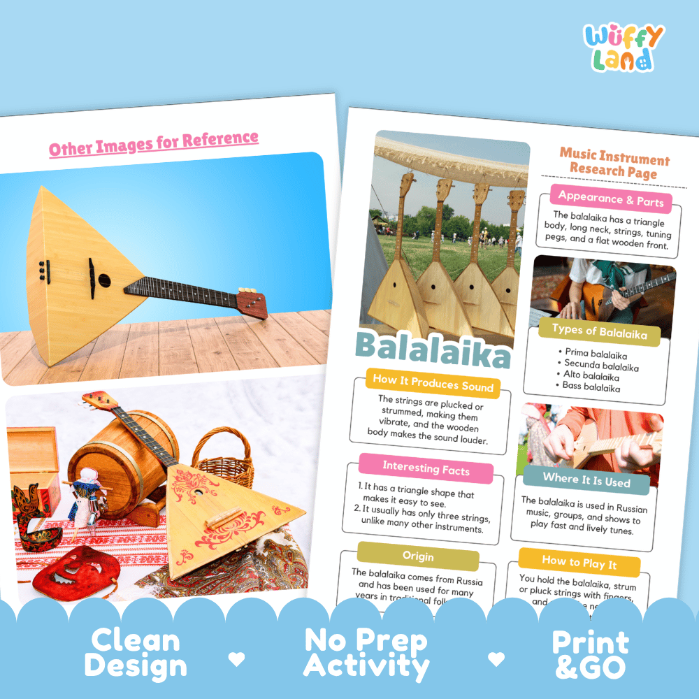 Balalaika Music Research Page Worksheets and Information Poster