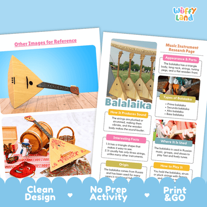 Balalaika Music Research Page Worksheets and Information Poster
