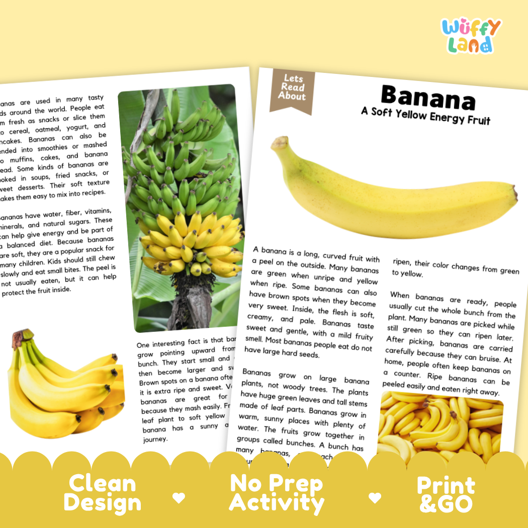 Teacher answer key page showing complete question solutions for Banana nature and science reading comprehension practice