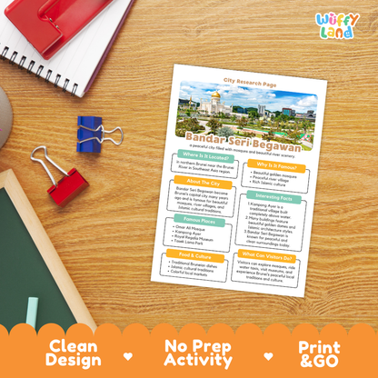 Bandar Seri Begawan City Research Page Worksheets and Fact Sheet Activity