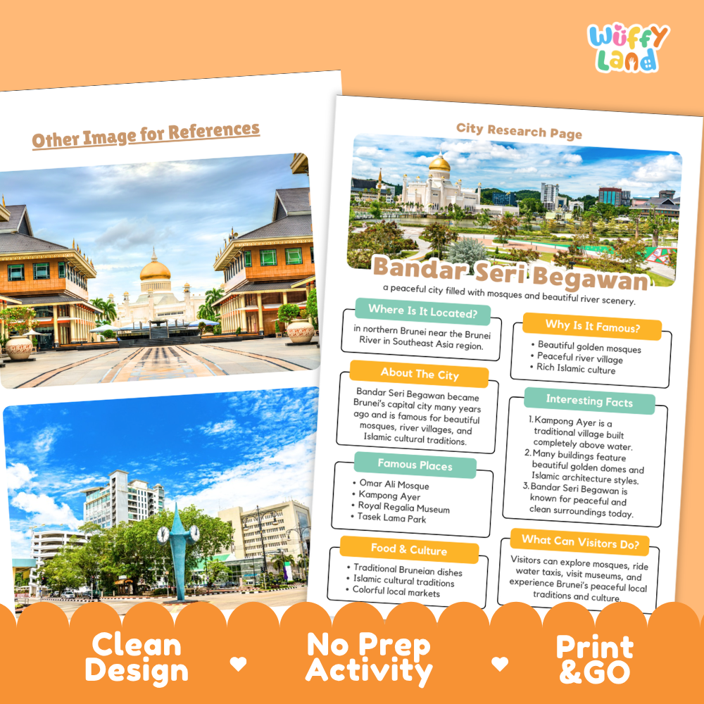 Bandar Seri Begawan City Research Page Worksheets and Fact Sheet Activity