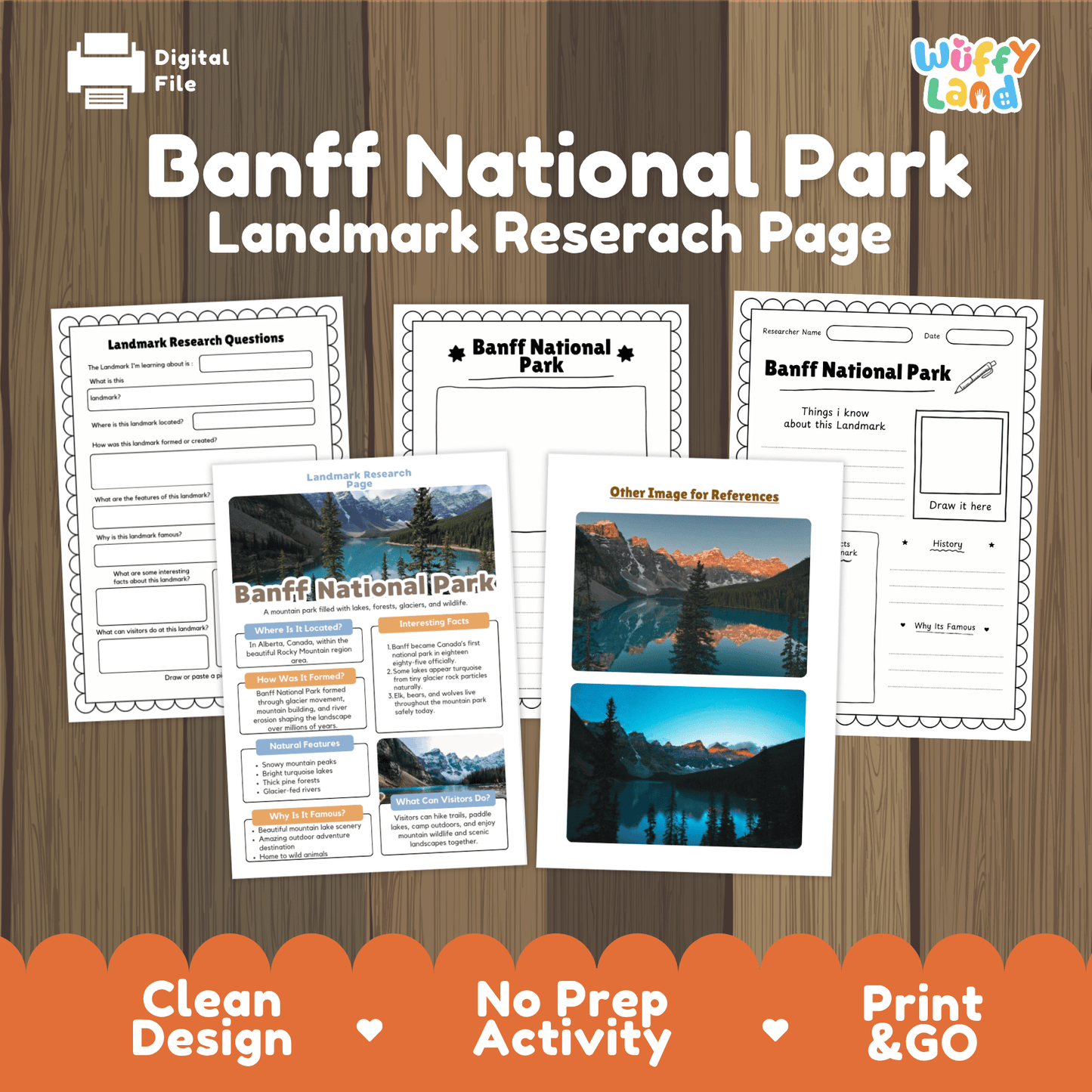 Banff National Park Landmark Research Page Worksheets and Fact Sheet Activity