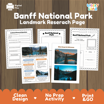 Banff National Park Landmark Research Page Worksheets and Fact Sheet Activity